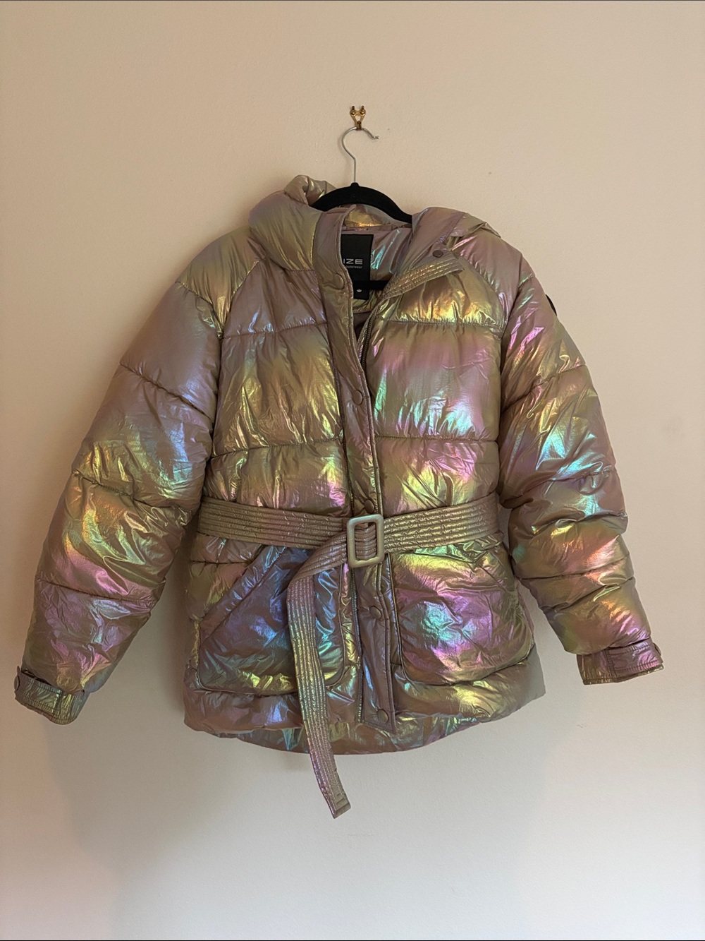 Noize Iridescent Belted Puffer Jacket
